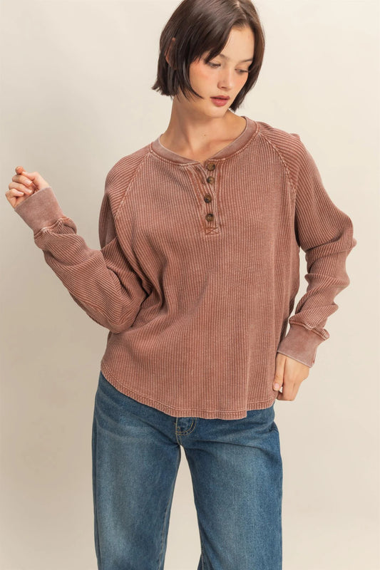 Mineral Washed Henley Waffle