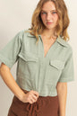 Sage Green Short Sleeve Denim Shirt