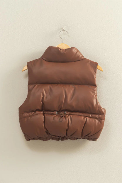 Faux Leather Cropped Puffer Vest