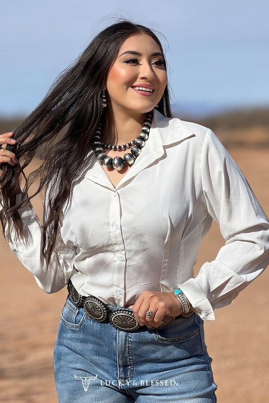 Ivory Button Down Long Sleeve Collared Shirt